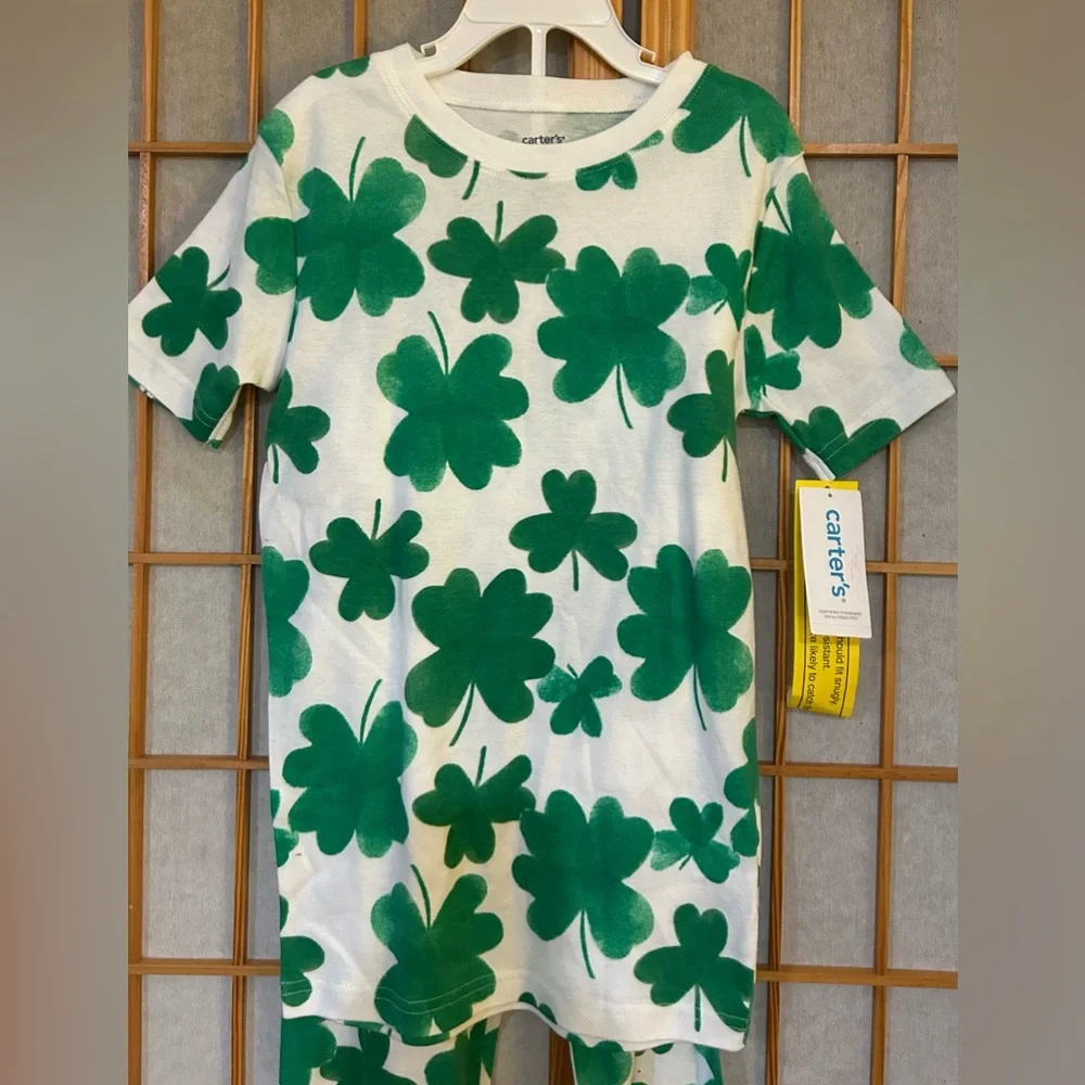 Carters Cotton St Patricksday Clover 2pc Pajama Girls 12 NWT
